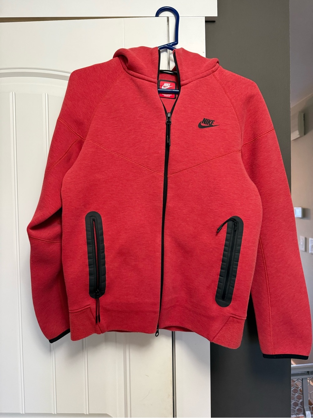 Nike Red Full-Zip Hooded Jacket with Black Accents